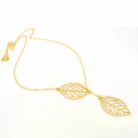 Gold Lasercut Lariate Leaf Choker Necklace Floral Plant Leafs Alloy Necklaces - Picture 7 of 16